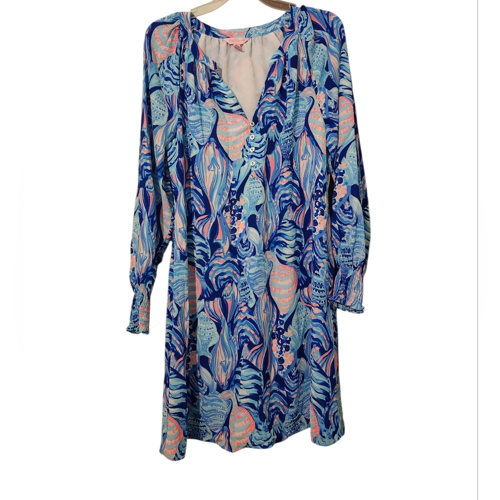 Lilly Pulitzer Vibrant Blue and Pink Fish  Patterned Dress - M Spring Vacation